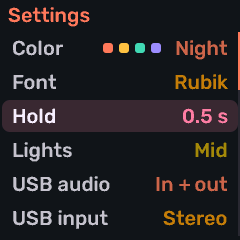 Menu hold time item